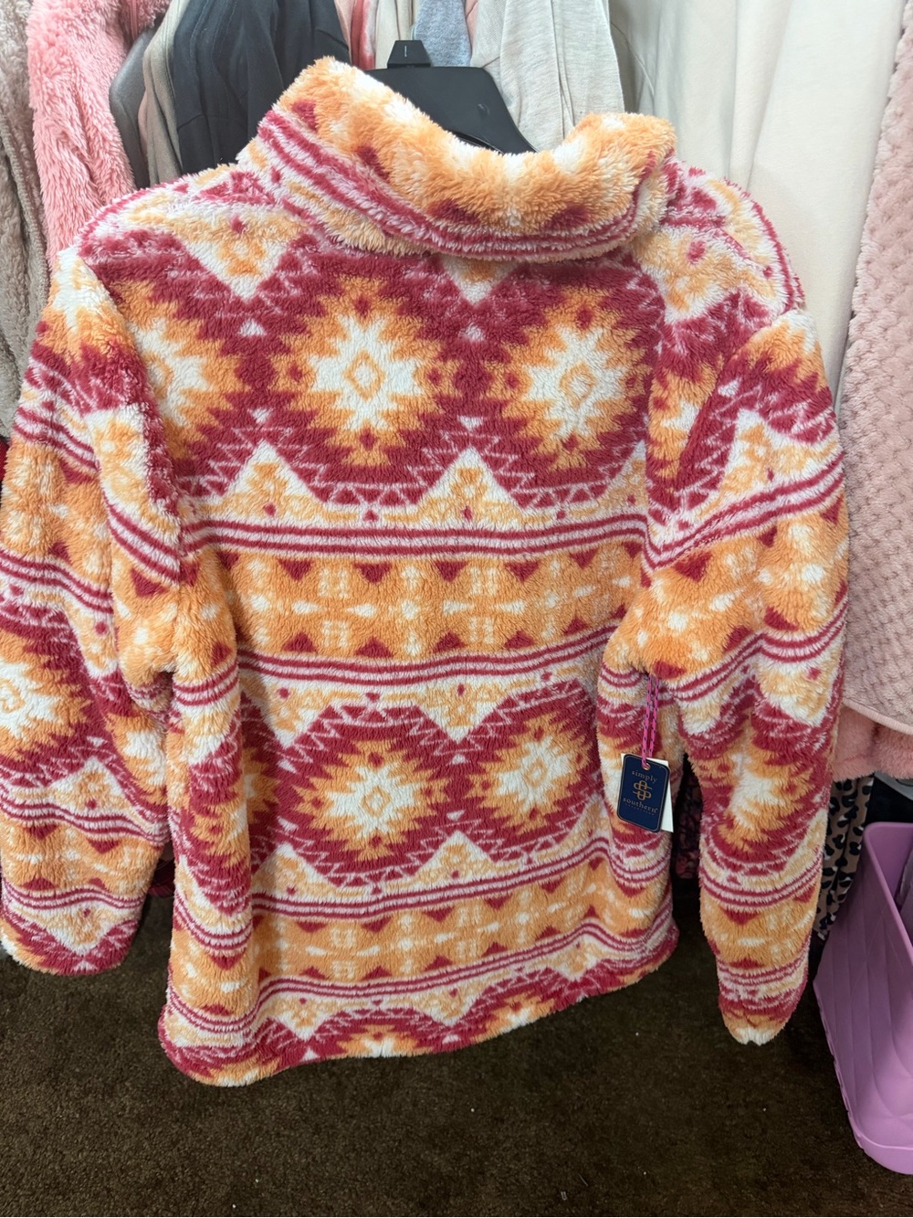 Simply Southern Fuzzy Half-Zip Sweater in Coral, Peach & Cream - Picture 3 of 3
